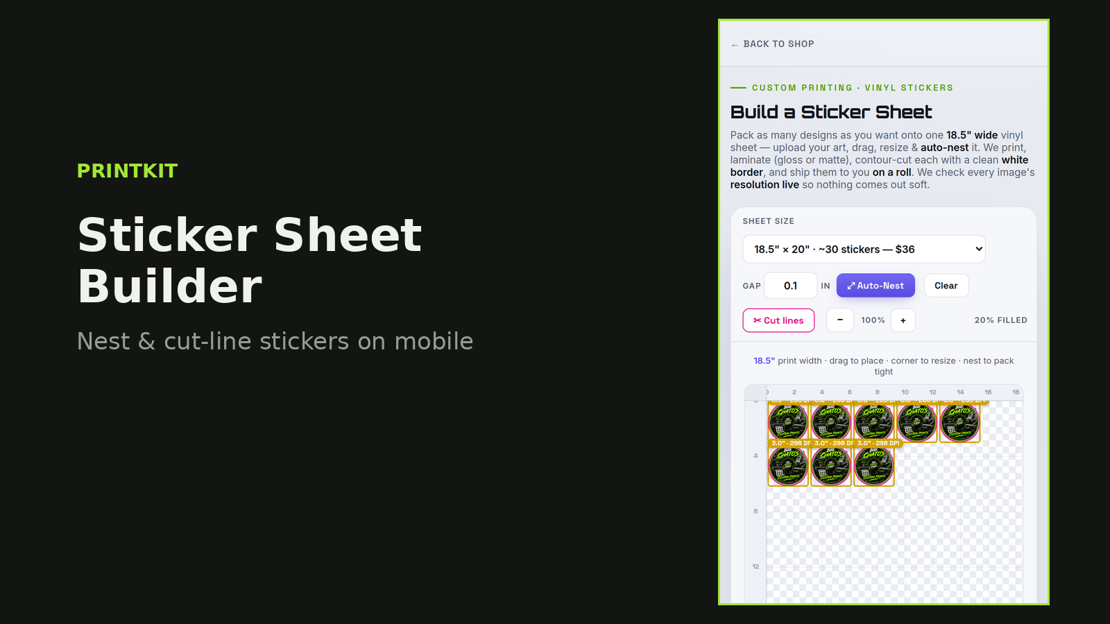 Sticker Sheet Builder on a phone.